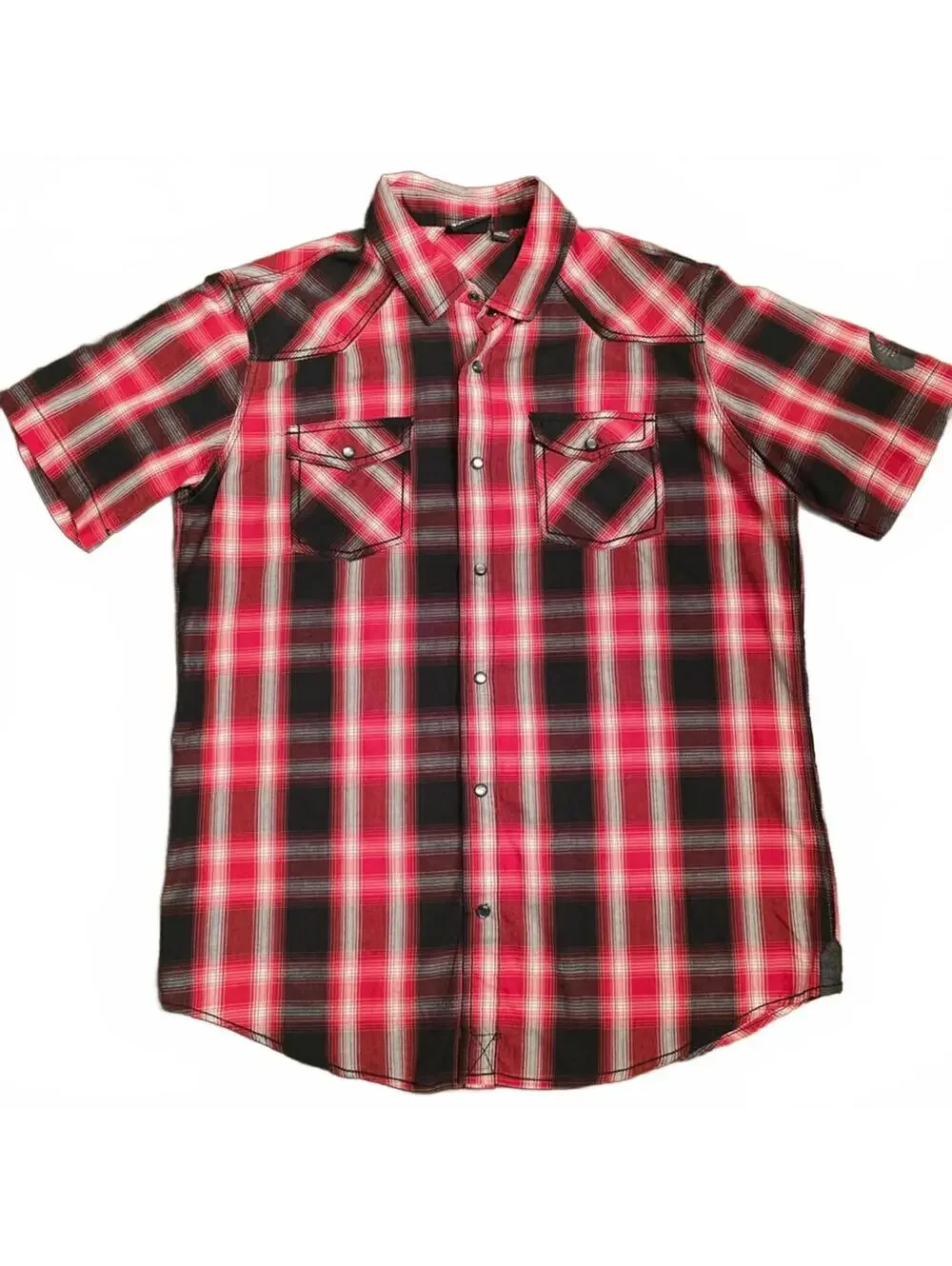 Burnside Red Black Plaid Short Sleeve Button Up Shirt Men’s Large